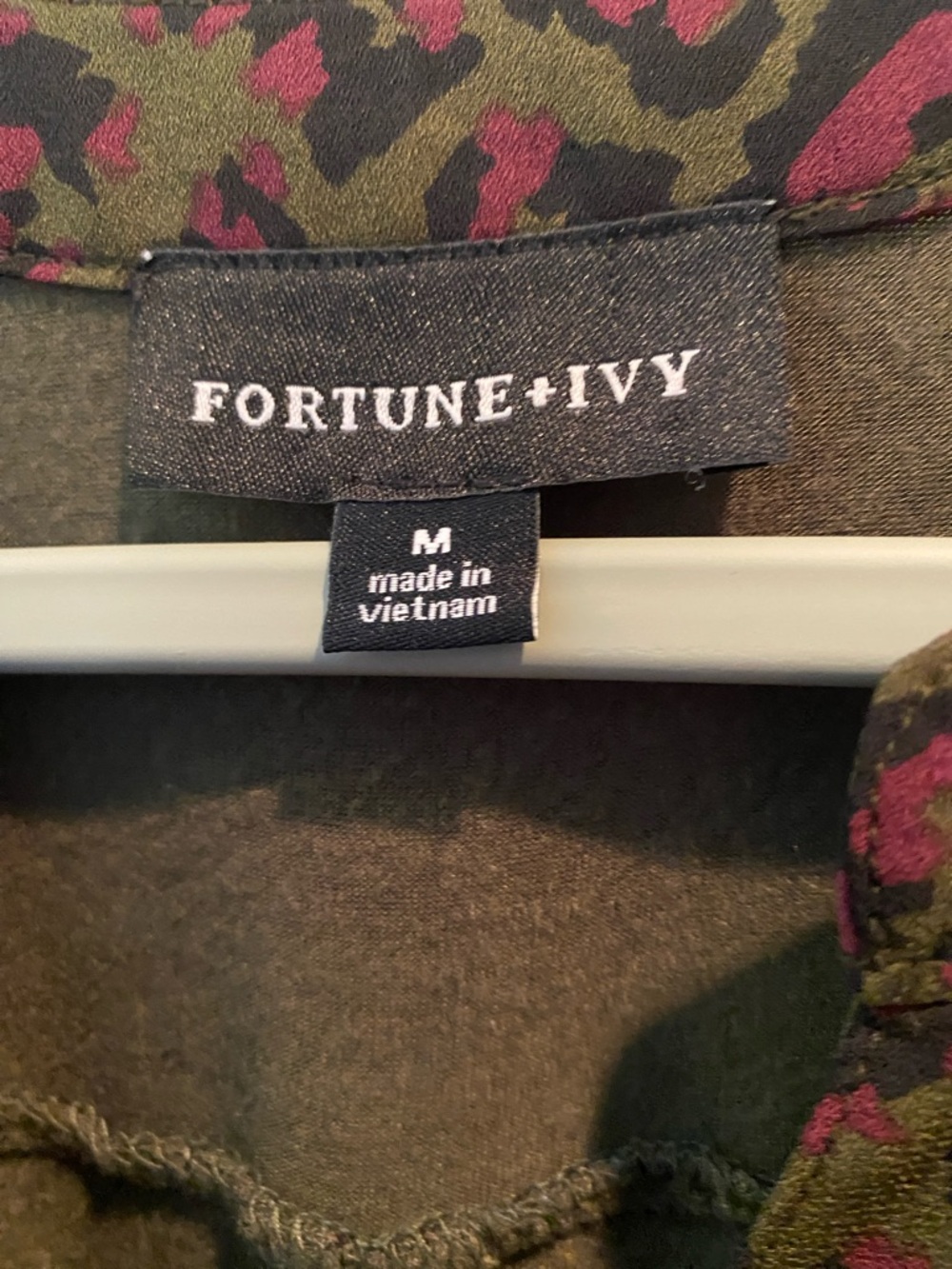 Fortune & Ivy, Olive and Hot Pink Leopard-Print V-Neck Tunic - Picture 2 of 10